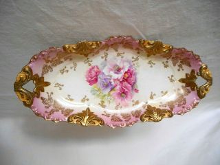 Rs Prussia 13 " Fleur - De - Lys Bun Tray Mold 9 Pink Flowers & Gold Red Star Mark
