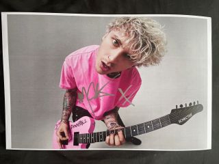Machine Gun Kelly Signed 11x17 Photo Poster Mgk Colson Baker Pink Guitar