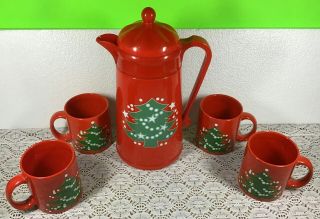 Waechtersbach Christmas Tree Thermal Carafe With 4 Matching Mugs