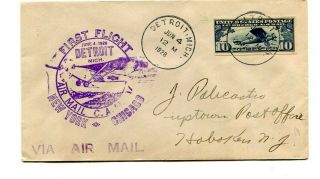 Usa 1928 Lindbergh 10cts Air Mail First Flight Cover Detroit,  York,  Chicago