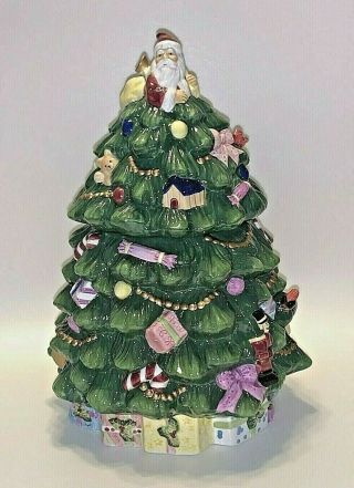 Vintage Spode Christmas Tree Cookie Jar Hand Painted With Santa On Top W/box