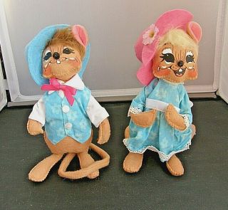 Spring/easter Couple - 2 Annalee Mouse Dolls - Girl/boy Blue/pink Clothes/hats 2014