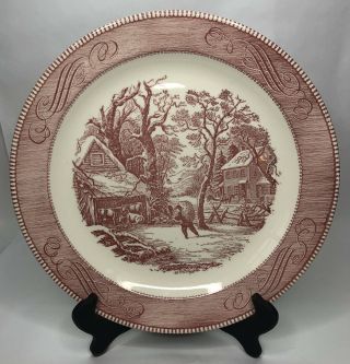 Royal China Currier Ives Chop Plate Platter Red A Snowy Morning 13 " Farmhouse