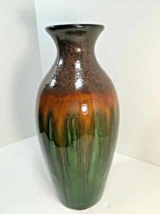 Vintage Studio Art Pottery Vase Drip Glaze Orange Green Sparkle Brown 14 in 2