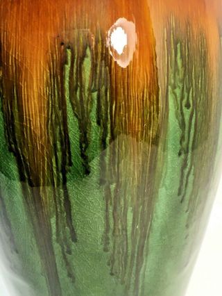 Vintage Studio Art Pottery Vase Drip Glaze Orange Green Sparkle Brown 14 in 3