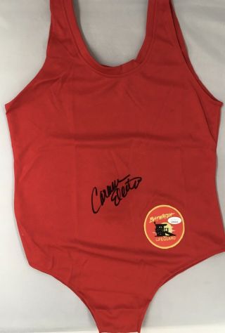 Carmen Electra Baywatch Signed Red Swimsuit Autographed JSA ITP Witnessed 2