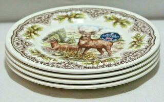 Royal Stafford Deer Porcelain Salad Plates Autumn Fall Thanksgiving Set Of 4