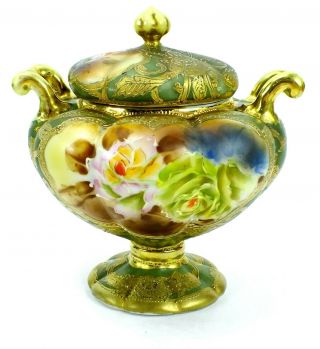 Antique Maple Leaf Nippon Hallmark Porcelain Hand Painted Pedestal Tiered Dish
