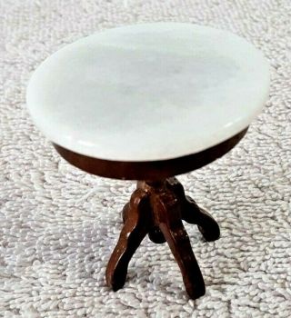 Vintage Antique 1.  5 " Round Marble Top End Table Simulated Doll House Miniature