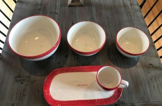 RAE DUNN 5 Pc Set RED POLKA DOT,  Mixing bowls,  Mug & Platter,  Christmas, 2