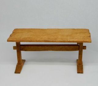 Vintage Primitive Wooden Trestle Table Artisan Dollhouse Miniature 1:12