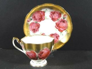 Vtg QUEEN ANNE Bone China England 5076 Roses Heavy Gold CUP & SAUCER 2