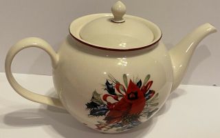Lenox Christmas Cardinal Teapot Winter Greetings With Lid Bird Both Sides