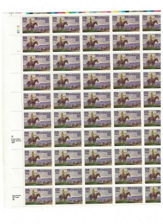 Vintage 1889 - 1989 Montana Centennial.  25 Cent 50 Stamp Sheet Mnh