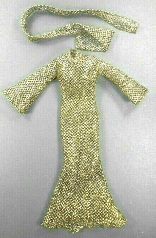 Barbie Vintage 1960 - 70s Clone Diamond Mesh Gold/black Mermaid Dress Matching Hat