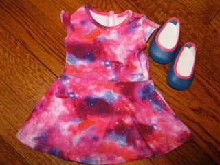 American Girl 18 " Doll Hot Pink And Blue Dress And Shoes