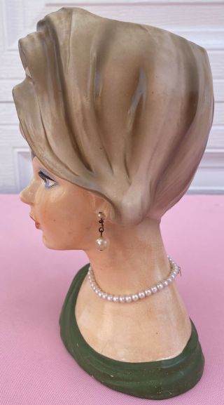 Vintage Napcoware Napco C7294 Lady Head Vase Green Outfit Pearls 3