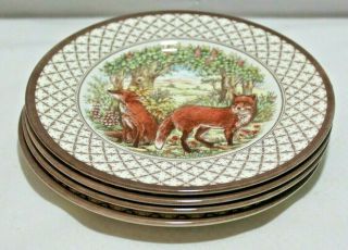 Royal Stafford Fox Porcelain Salad Plates Autumn Fall Thanksgiving Set Of 4