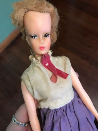 Vintage Barbie Clone - White Blouse,  Purple Skirt - Hand Painted Details - 11.  5 "