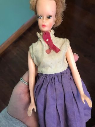 VINTAGE Barbie Clone - white blouse,  purple skirt - hand painted details - 11.  5 