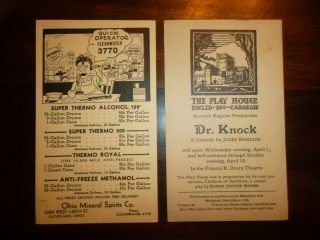2 Cleveland Ohio Advertising Postal Cards - Play House Drury Theatre Spirits