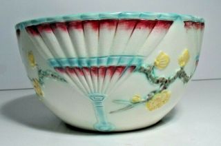 Antique Wedgwood Majolica Bowl,  Bird And Fan