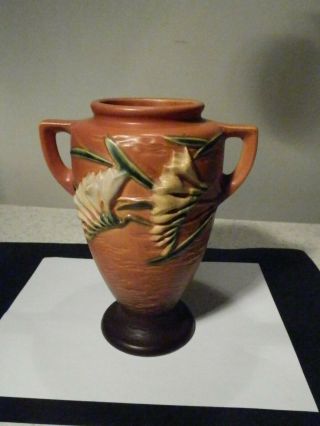 Vintage And Authentic Roseville Brown Freesia Vase 121 - 8 " Usa Outtanding