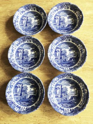 Nwt Spode Italian Blue Pastoral Scene Bowl Plates Set Of 6 Diameter 6.  5 Inches