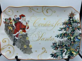 Williams Sonoma Cookies For Santa Porcelain 15 " Platter Christmas Train Tree