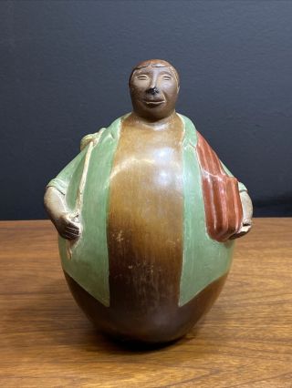 Vintage Chulucanas Peru Pottery Signed Hand Made Man Woman Sculpture Folk Art