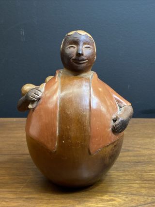 Vintage Chulucanas Peru Pottery Signed Hand Made Woman Man Sculpture Folk Art