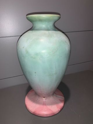 Muncie Pottery Blue Green Over Pink Matte Candle Holder - 12” Tall