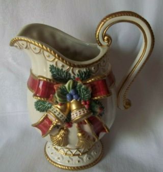 Fitz And Floyd Classics Christmas Deer Pitcher Hand Crafted 10 1/2 Tall Rare Vgc