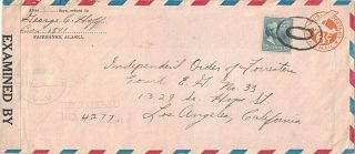 1942 Fairbanks,  Alaska Territory Registered Censored,  Airmail Cover W 15¢ Prexie
