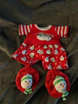 Build A Bear Accessories Frosty The Snowman Pajama Set And Slippers - Euc