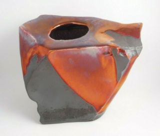 Tony Evans Raku Pottery Vase Black Metallic Red (itemb3)
