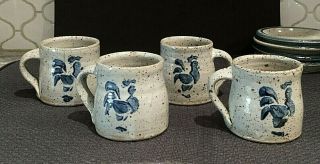 Nicholas Mosse Pottery Stoneware Mugs Blue/gray Rooster Pattern Rare