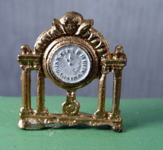 Vintage Gold Mantle Clock 1:12 Dollhouse Miniature