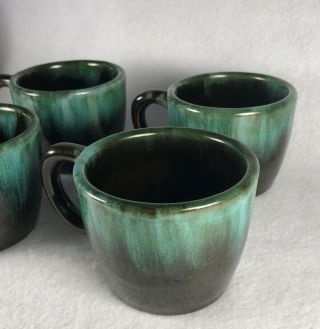 Vintage Blue Mountain Green Over Black Glaze Red Clay Coffee Mugs Set Of 4 2