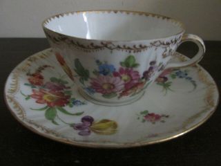 Richard Klemm Dresden Porcelain Germany Cup And Saucer Gold Flowers