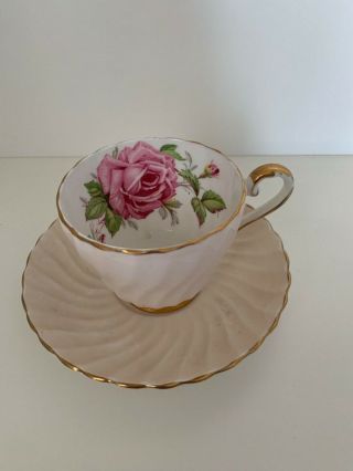 Rare Highly Collectable Aynsley Pink Swirl Cabbage Rose Teacup And Saucer