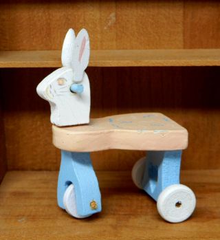 Vintage Wooden Bunny Ride - On Nursery Toy Artisan Dollhouse Miniature 1:12