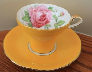 Vintage Aynsley Yellow Yolk Large Cabbage Rose Tea Cup And Saucer (c957) - England