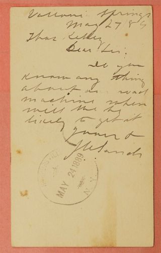 1889 DPO 1838 - 1903 VALLONIA SPRINGS NY CANCEL POSTAL CARD 2