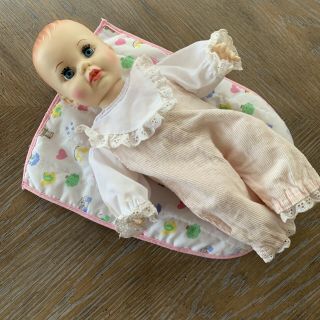 Antique Vintage 1971 Ideal Toy Tiny Tears Baby Girl Doll Drinks Wets Blue Eyes