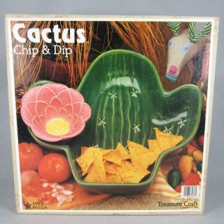 Treasure Craft Pottery Cactus & Flower Chip & Dip Bowl Set