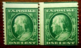Buffalo Stamps: Scott 387 Franklin Coil Pair,  Nh/og Error,  Cv = $1,  000