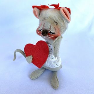 Vintage 80s Annalee 7 " Sweetheart Girl Mouse Posable Doll Valentine Lace