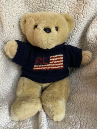 Vtg 1996 Ralph Lauren Polo Stuffed Jointed Teddy Bear Blue Sweater Usa Flag