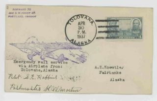 Mr Fancy Cancel Tolovana Alaska Emergency Air Mail 4/30/1937 Cvr 89